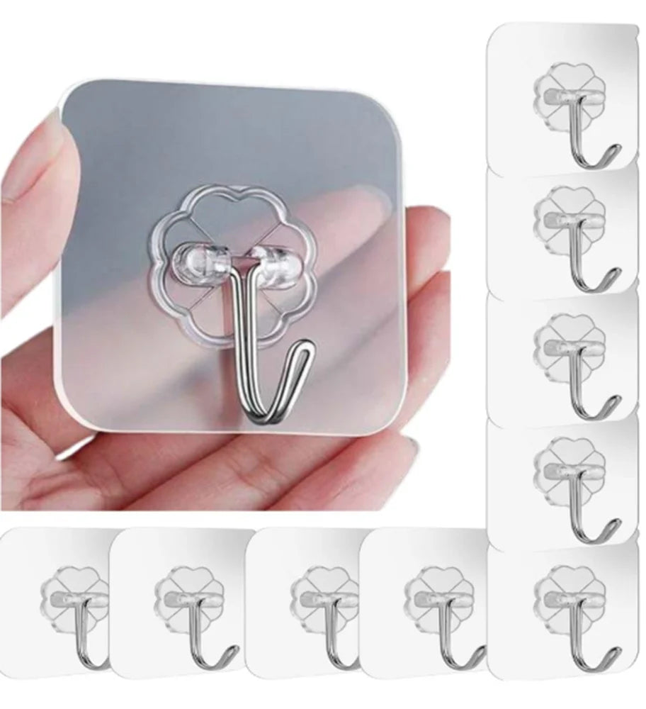 Transparent Self Adhesive Wall Hooks (Pack of 10)