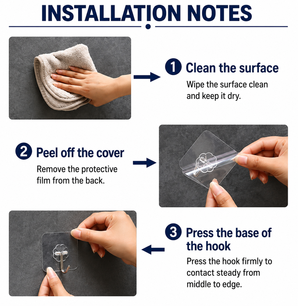 Transparent Self Adhesive Wall Hooks (Pack of 10)